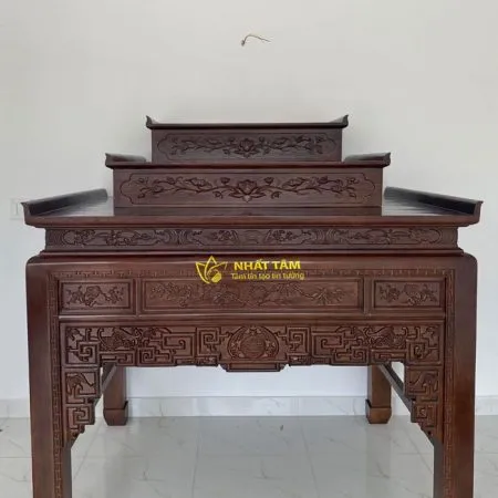 Bàn thờ Tam cấp hoa sen gỗ Hương đơn giản - BD1014