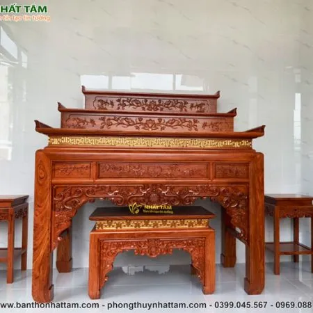 Mẫu Bàn Tam Cấp Gỗ Hương Cao Cấp - BD1018