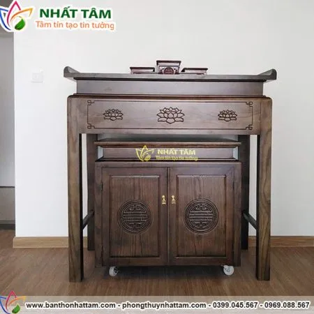 Bàn thờ đứng gỗ sồi hoa sen trang trọng - BD1020