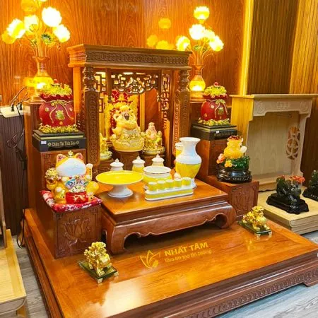Bộ bàn thờ thần tài thổ địa gỗ hương mái bằng - BTTT3005