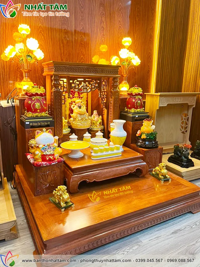 Bộ bàn thờ thần tài thổ địa gỗ hương mái bằng - BTTT3005