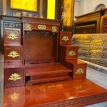 Bộ bàn thần tài thổ địa 3 đồng tiền, bậc tam cấp (hoa sen) - BTTT3008