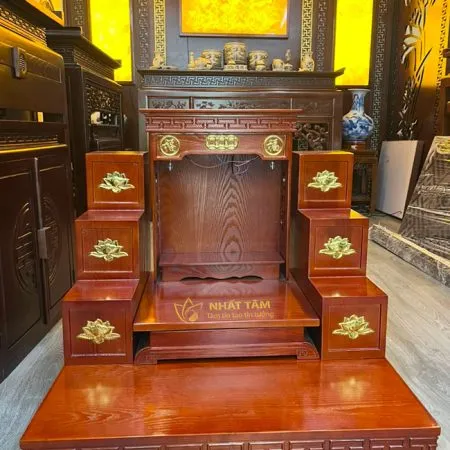 Bộ bàn thần tài thổ địa 3 đồng tiền, bậc tam cấp (hoa sen) - BTTT3008