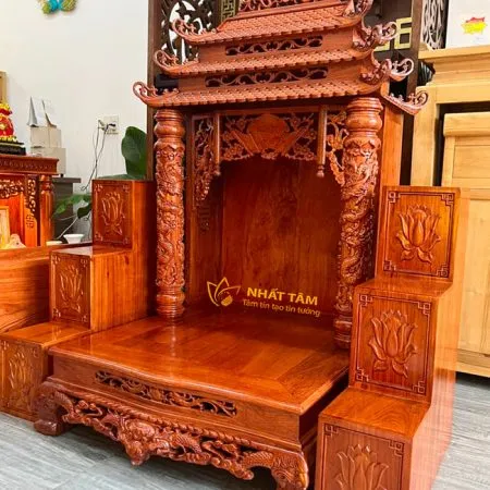 Bàn thờ Thần Tài 3 Mái Chùa Gỗ Hương Đẹp - BTTT3011