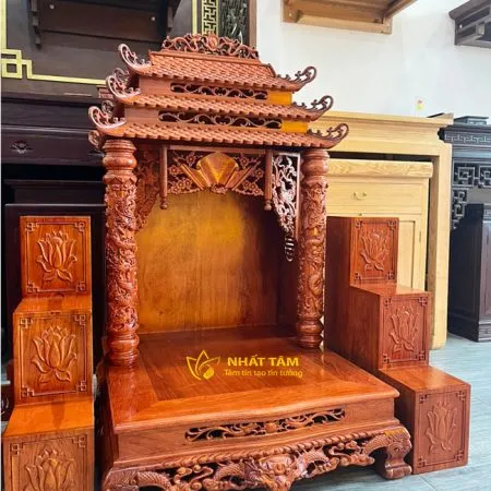 Bàn thờ Thần Tài 3 Mái Chùa Gỗ Hương Đẹp - BTTT3011