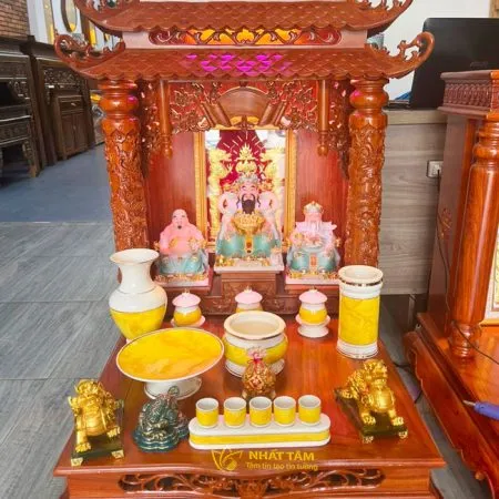 Bàn thờ Thần Tài 3 Mái Chùa Gỗ Hương Đẹp - BTTT3011