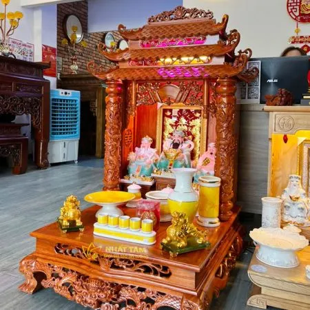 Bàn thờ Thần Tài 3 Mái Chùa Gỗ Hương Đẹp - BTTT3011