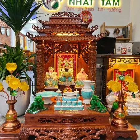 Bàn thờ Thần Tài 3 Mái Chùa Gỗ Hương Đẹp - BTTT3011