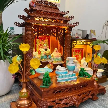 Bàn thờ Thần Tài 3 Mái Chùa Gỗ Hương Đẹp - BTTT3011