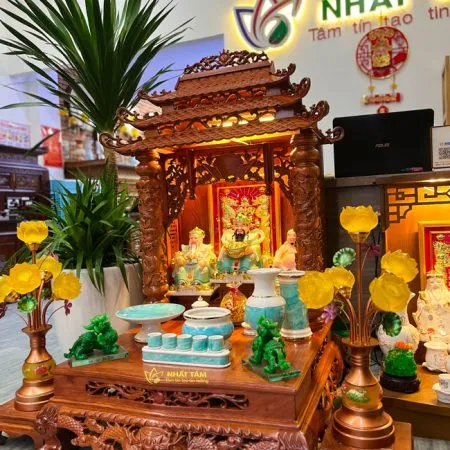 Bàn thờ Thần Tài 3 Mái Chùa Gỗ Hương Đẹp - BTTT3011