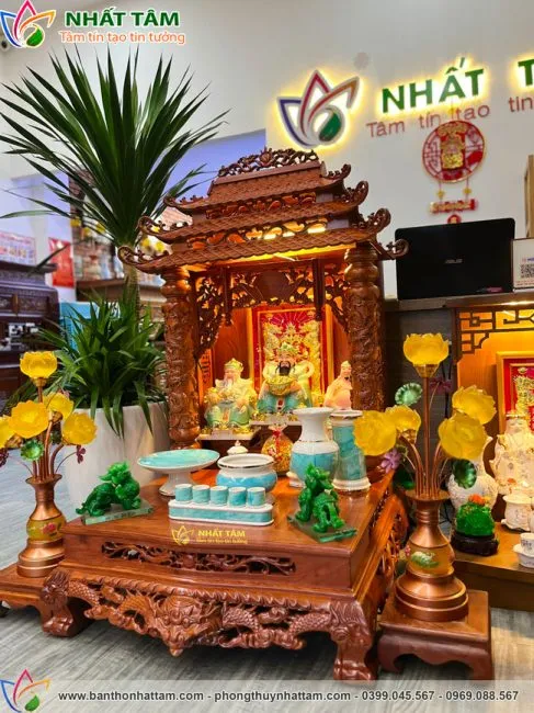 Bàn thờ Thần Tài 3 Mái Chùa Gỗ Hương Đẹp - BTTT3011