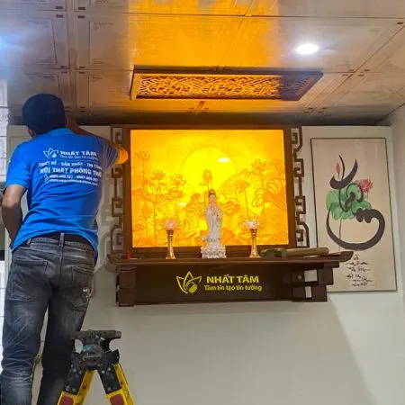 Bàn thờ Phật treo tường và tranh trúc chỉ - BTT5003