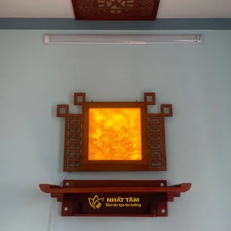 Bàn thờ treo hiện đại kết hợp tranh trúc chỉ hoa sen - BTT5018