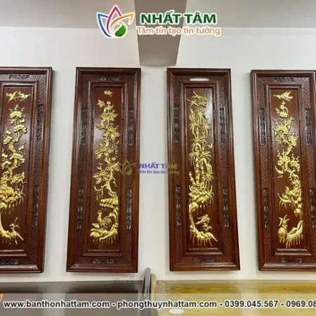 Tranh Gỗ Tứ Quý Tùng Cúc Trúc Mai - TTC2008