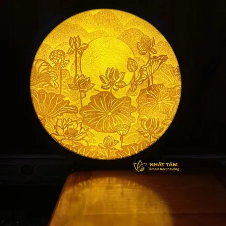 Tranh trúc chỉ mandala hoa sen ánh nguyệt cao cấp - TTC2013