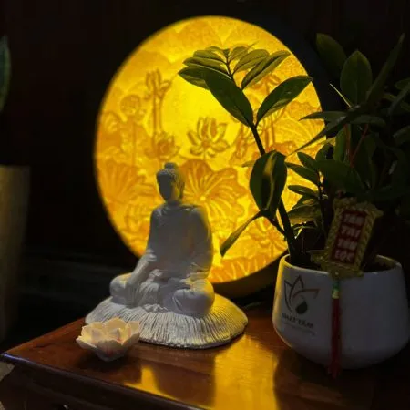 Tranh trúc chỉ mandala hoa sen ánh nguyệt cao cấp - TTC2013