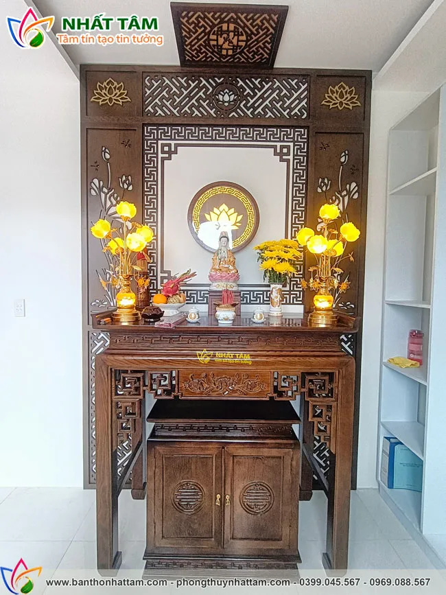 Phòng thờ Phật Trang Nghiêm Mẫu Đơn Giản - BD1028