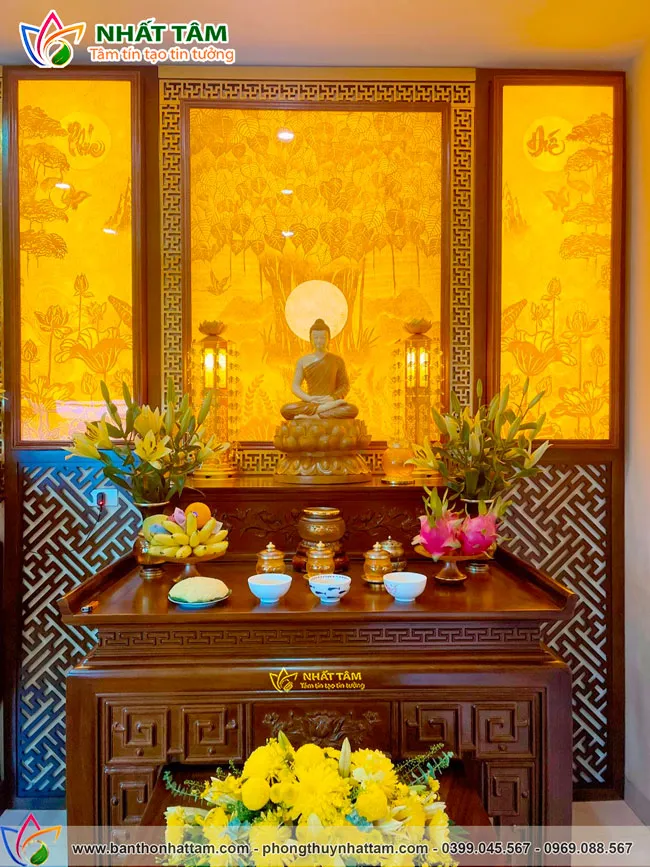 Phòng thờ Phật Trang Nghiêm Mẫu Đơn Giản - BD1028
