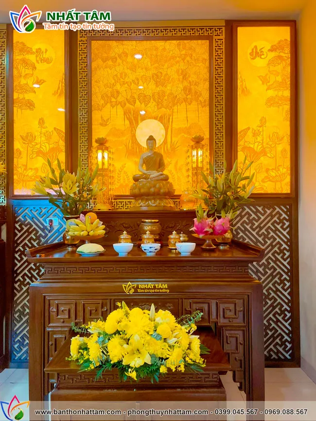 Phòng thờ Phật Trang Nghiêm Mẫu Đơn Giản - BD1028